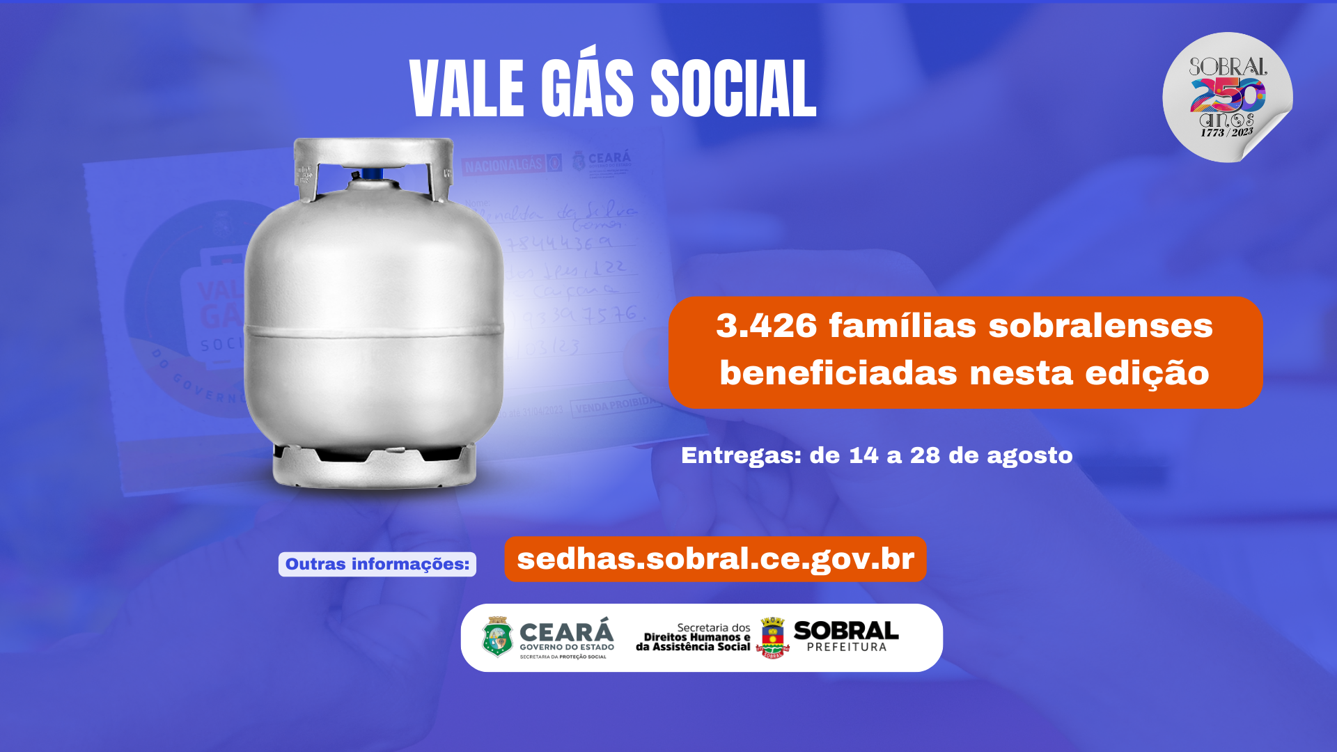 Prefeitura de Sobral entregará o Vale Gás Social a partir de 14 de agosto par...